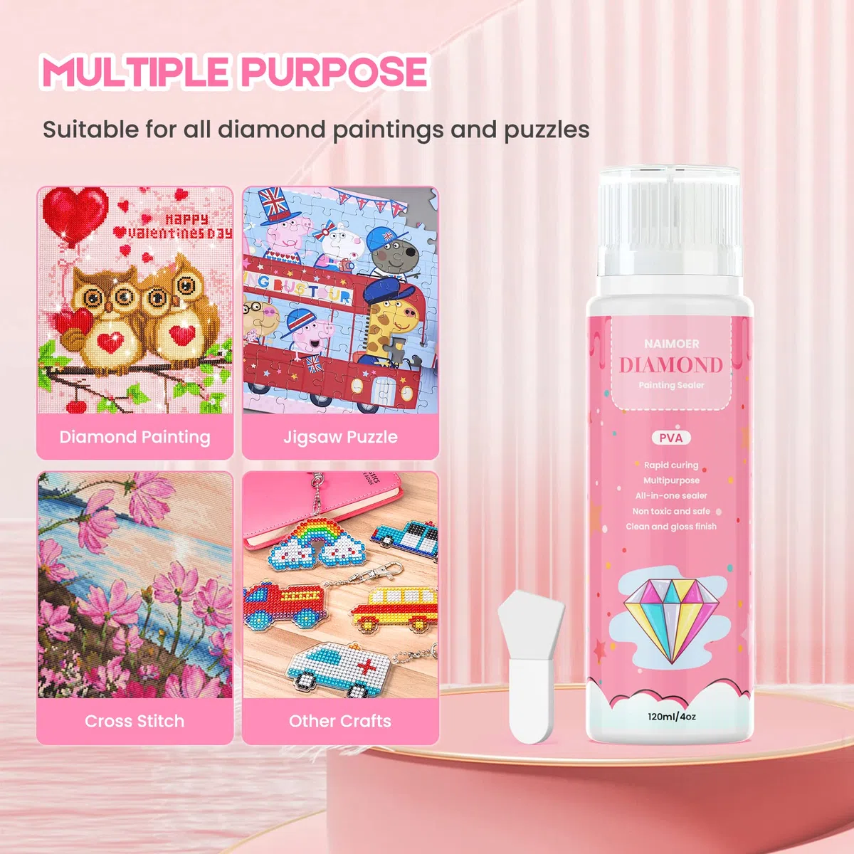 NAIMOER Sigillante per Diamond Painting, 120ml, Accessorio per Diamond Painting 5D Diamond Painting Colla Trasparente Pittura Diamante sigillante per Fissare e Sigillare Strass