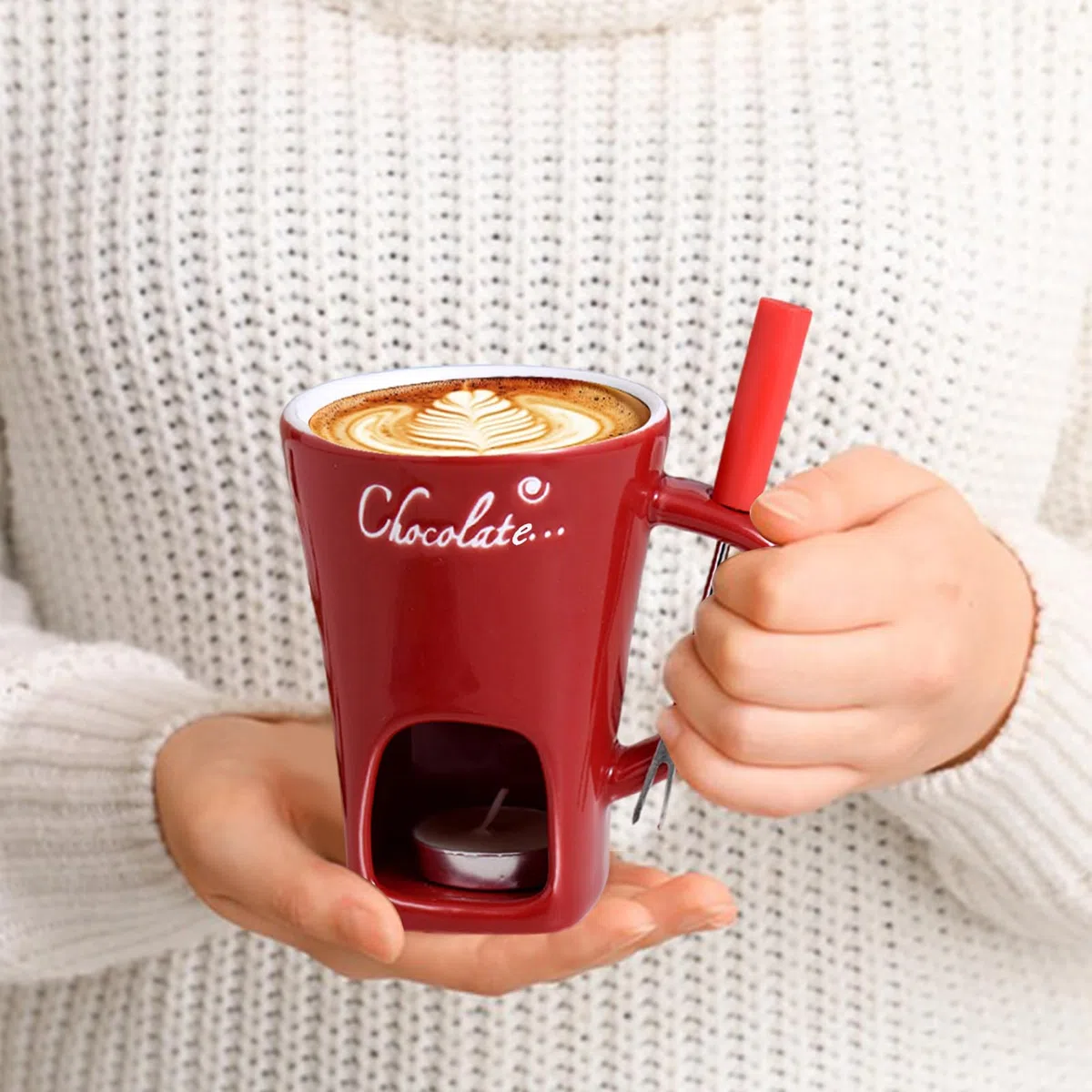 Generico Tazzas per Fonduta al Cioccolato con Forchette, Tazzas per Sciogliere Il Cioccolato, T-azzas da caffè in Ceramica, Set di Candeles da tè E Pentolino per Riunioni di Famiglia