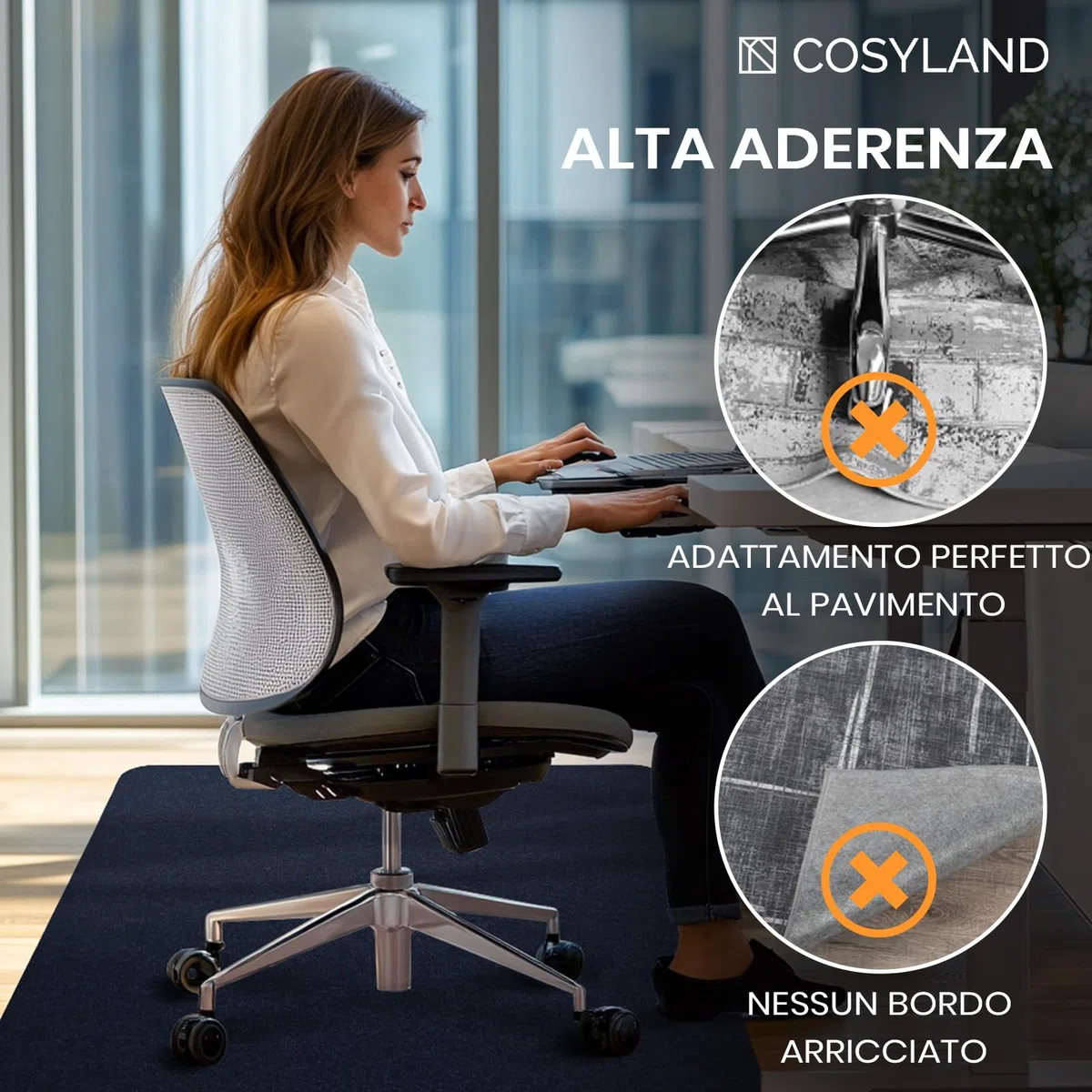 COSYLAND Tappeto Sedia Ufficio antiscivolo e silenzioso - Tappeto per Sedia con Ruote resistente ai graffi e facile da arrotolare (Blu Reale)