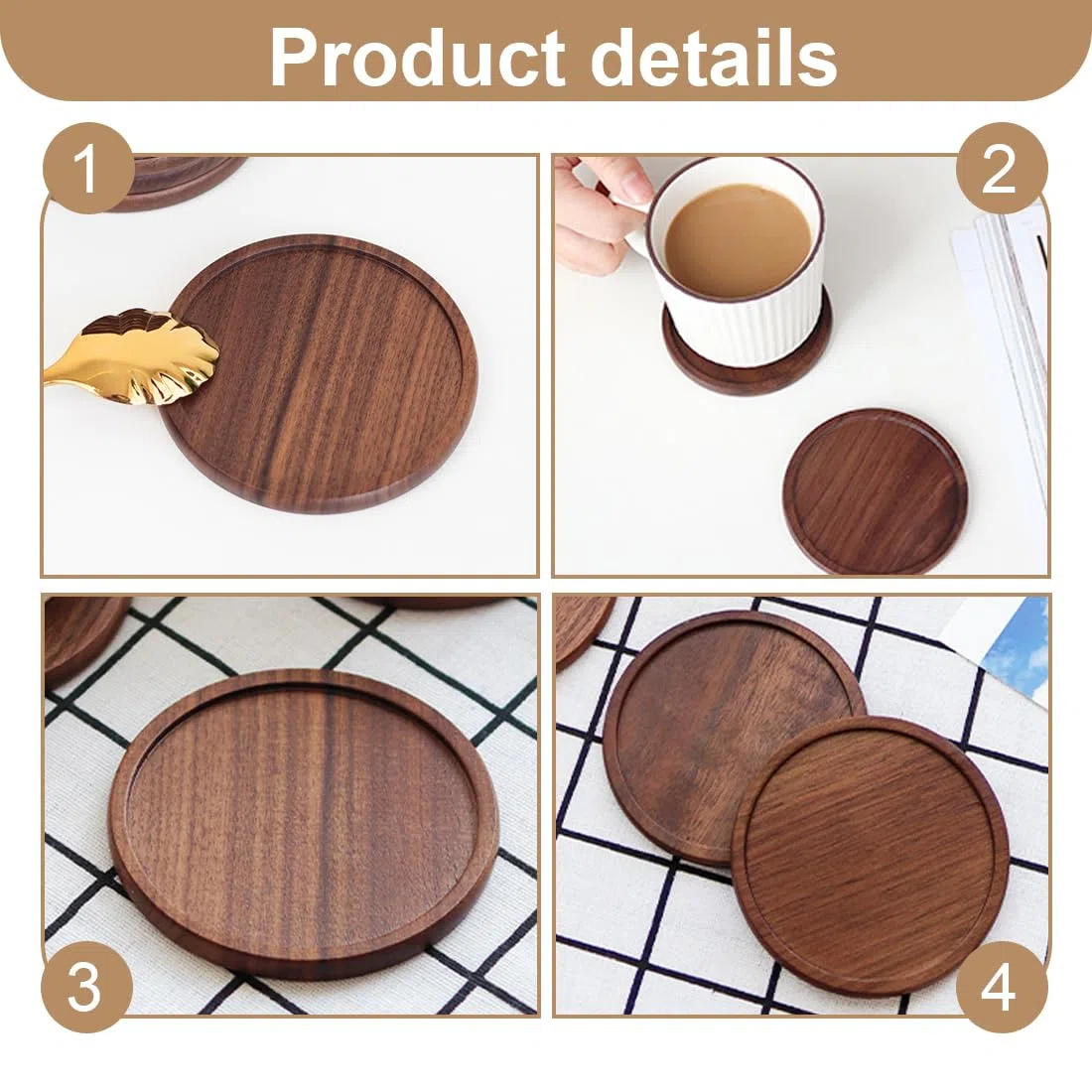 Set da 2 Sottopiatti per Candele in Legno di Acacia - Rotondi Porta Candele per Candele a Colonna, Candele Battesimali, Portacandele (fino a 7 cm di Diametro) (6cm, 7cm)