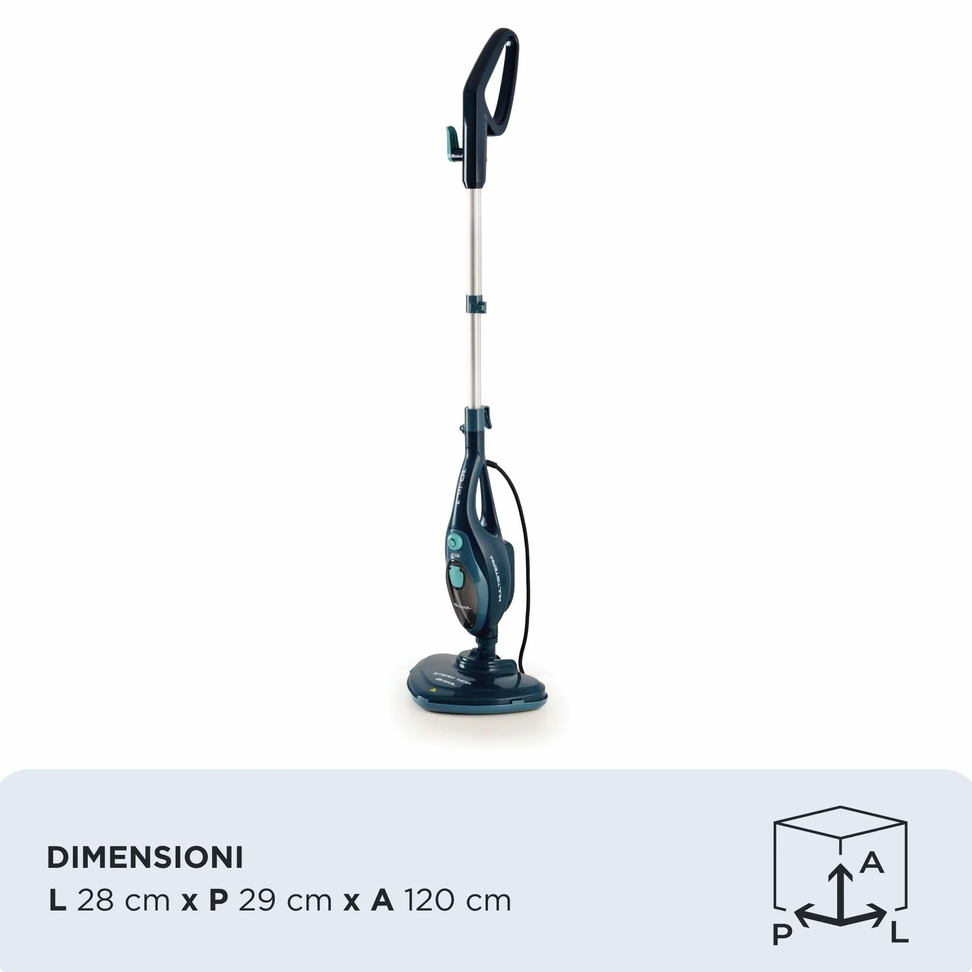 Ariete 4164 Steam mop 10 in 1, Scopa lavapavimenti a vapore, Uccide 99,9% di germi e batteri, Kit accessori, Autonomia illimitata, 1500 Watt, Blu