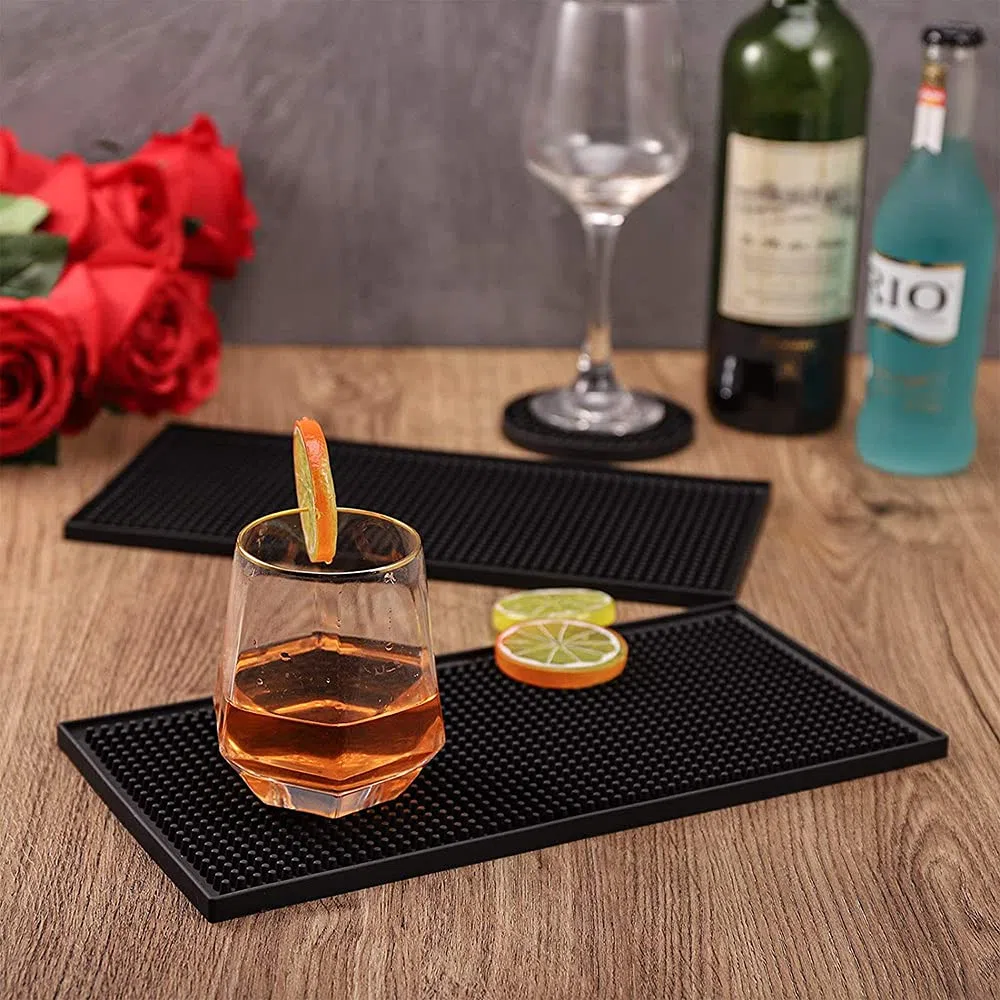 Tappetino Da Bar,Antiscivolo In Gomma Nero, Da Cocktail, Cucina, Caffetteria,Karaoke,Banconi 2 Pezzi
