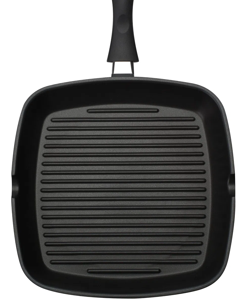 GSW Grillmeister 413251 - Bistecchiera con 2 beccucci, con fondo per barbecue, in alluminio, 28 x 28 cm, colore: Nero
