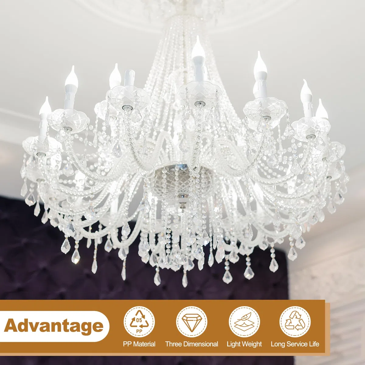 PATIKIL 12 manicotti alti per candelabri da 6,6 cm, in plastica, E12, per portalampada a goccia, per lampade a candela in cristallo, bianco