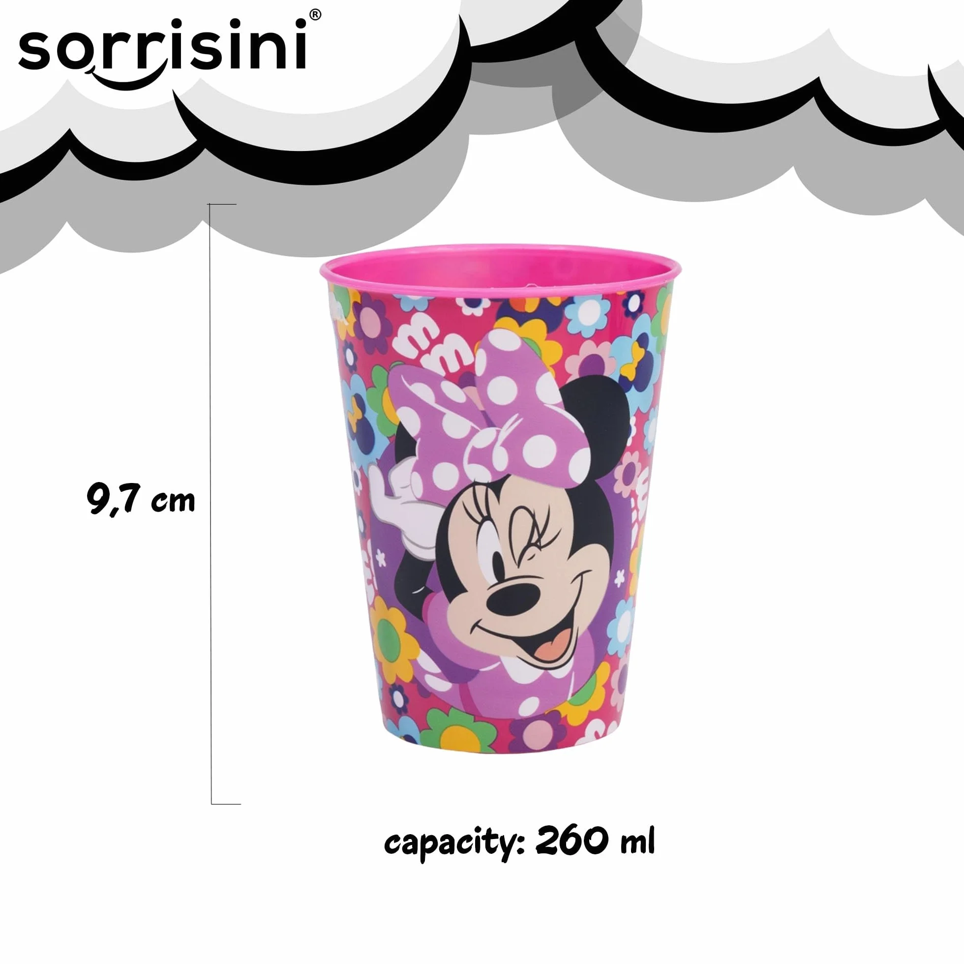 Stoviglie riutilizzabile Per Bambini, Set Piatti Asilo, Scoula, Set pappa con piatto, ciotola, bicchiere 260ml, piatti in plastica dura, Minnie