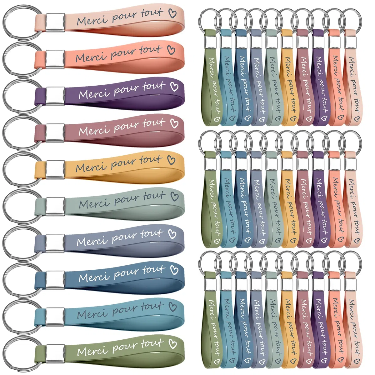 30 portachiavi in silicone con messaggio di ringraziamento francese. Ideale come regalo di ringraziamento o di addio. Adatto per insegnanti, compagni di classe, colleghi, collaboratori, famiglia