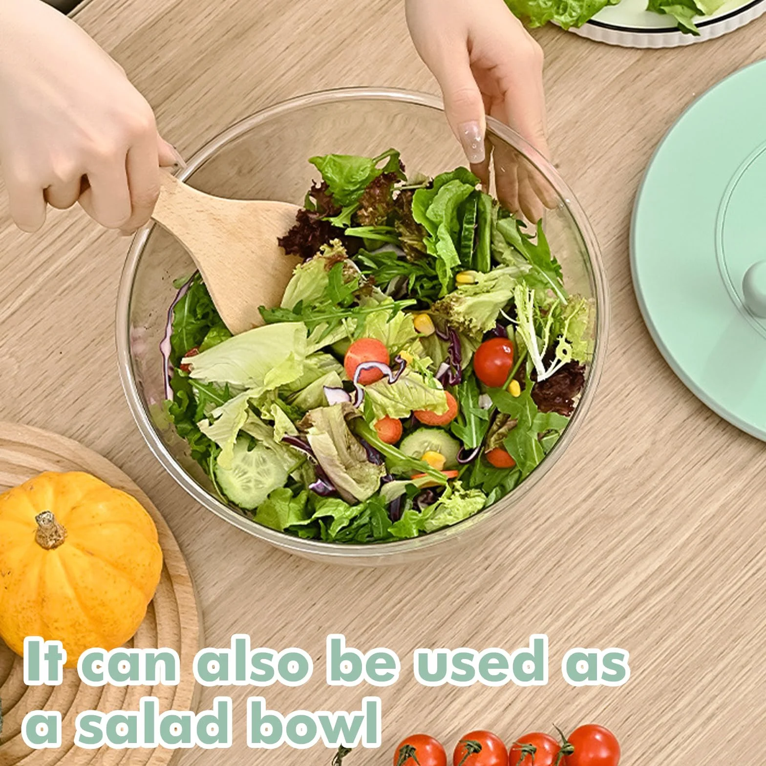 Centrifuga per insalata da 4 l con coperchio, con 6 lame e tagliere, ciotola multifunzione in PET con finestra di visualizzazione, ideale per lavare, asciugare e tagliare frutta e verdura