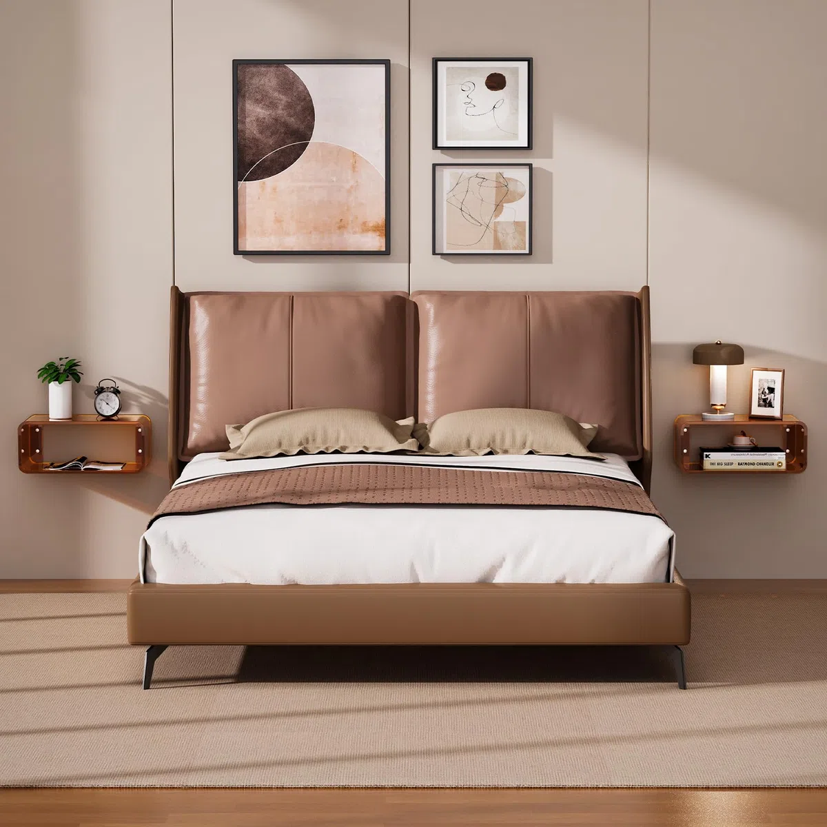 Comodino Sospeso in Acrilico (marrone scuro) | Comodino Galleggiante Mensola da Parete Design Moderno, Minimalista ed elegante