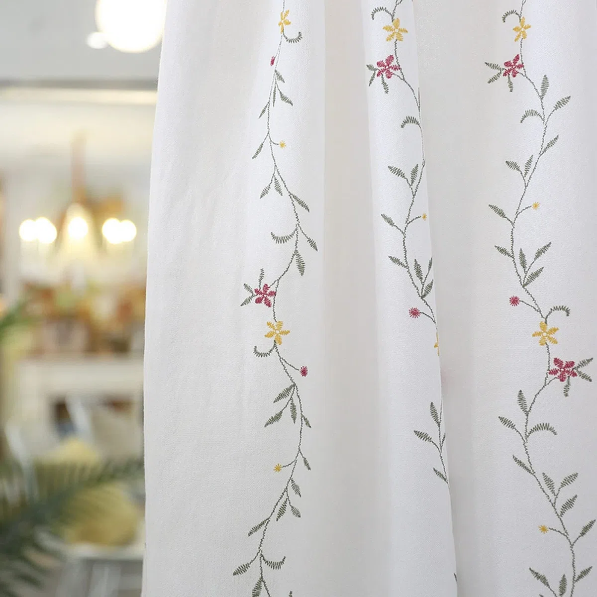 A.Monamour Tenda Corta per Finestra Piccola - Ricamo Di Fiori Botanici in Cotone Bianco - Tendina Da Cucina Bistrot Caffè - Mezza Tenda Mantovana a Vetro, Pannello, Porta Armadio