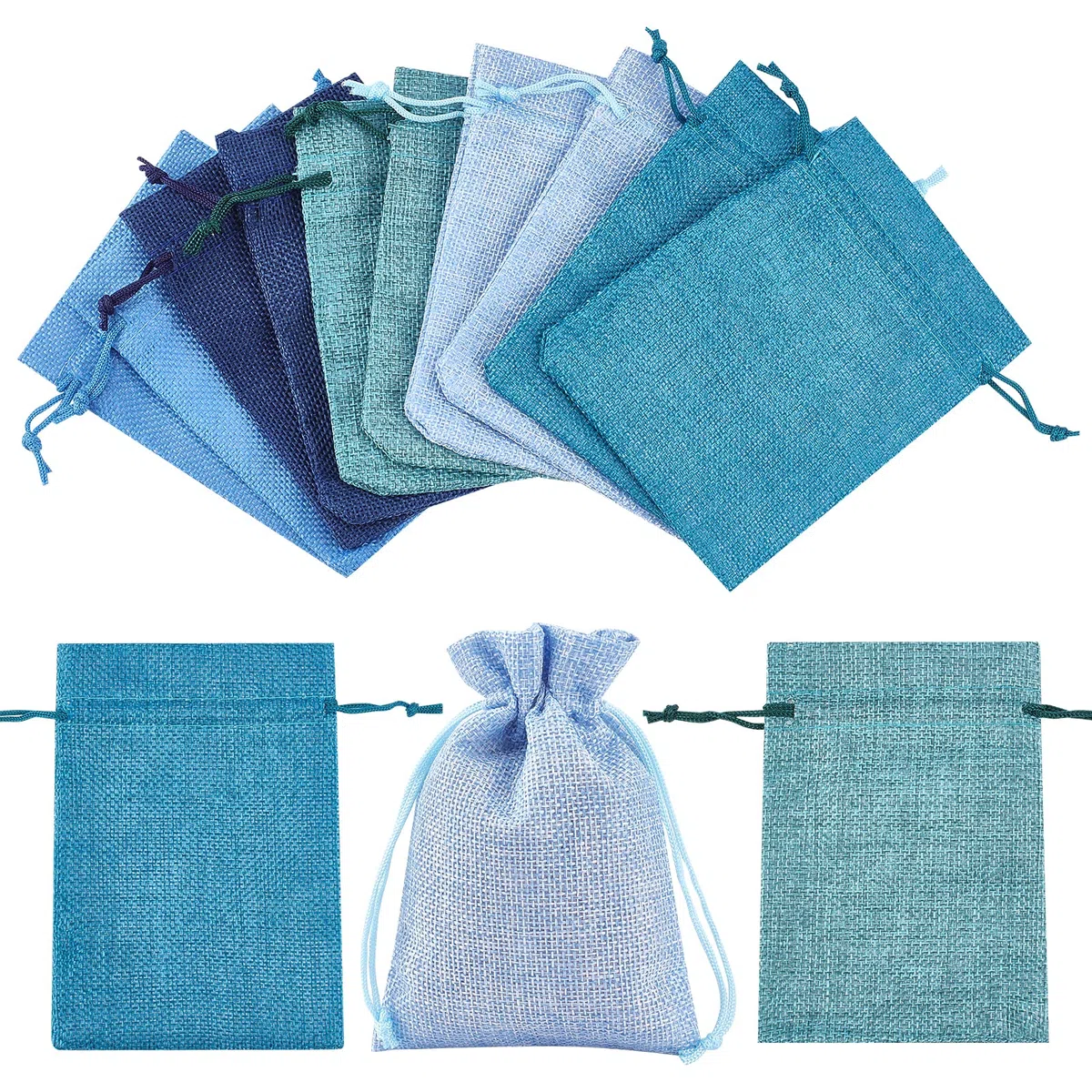 NBEADS Sacchetti piccoli con coulisse, 25 pezzi, 5 colori, blu, sacchetti regalo per feste e bomboniere, 14 x 10 cm