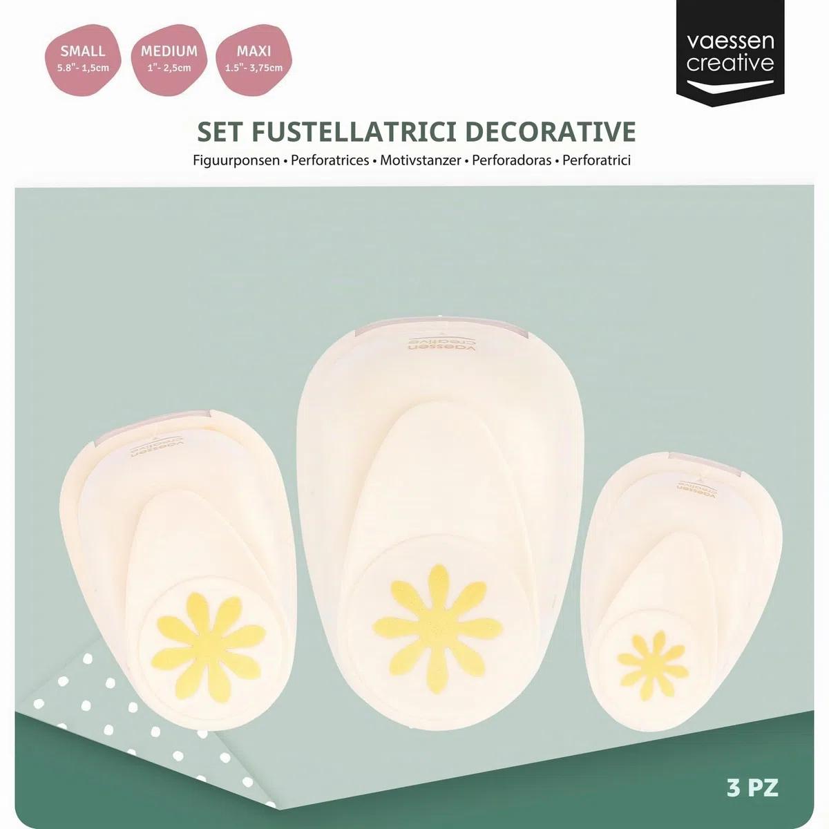 Vaessen Creative Set di 3 Perforatrices con Forma Fiore, S, M, L, Fustellatrice per Carta, Per Scrapbooking, DIY e Creazione di Biglietti
