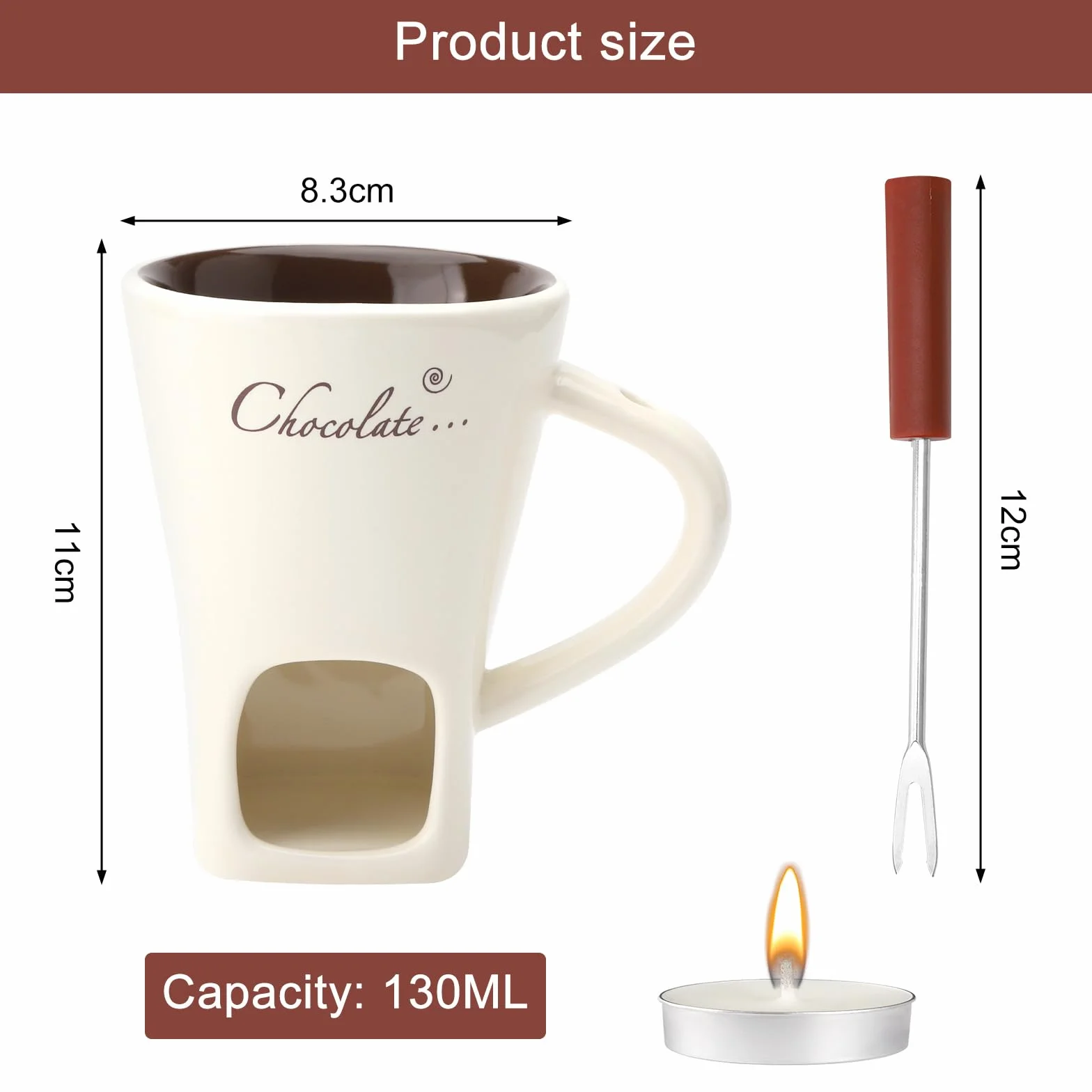Set per fonduta di cioccolato in ceramica 130ML Tazza per fonduta di cioccolato con porta candele e forchette Set per fonduta di cioccolato Set per fonduta di cioccolato per cioccolato