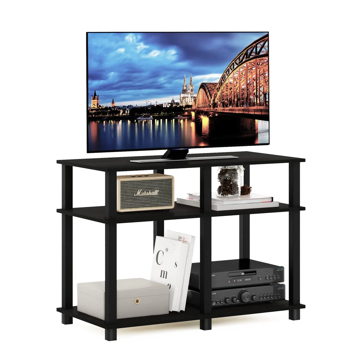 Furinno Romain Turn-N-Tube Supporto TV per TV fino a 40 pollici, Espresso/Nero