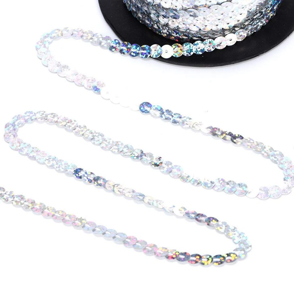 Nastro di Paillettes Decorativo in Argento, 100 Metri, 6mm, per Gioielli, Costumi, Cucito e Creazione di Nastri