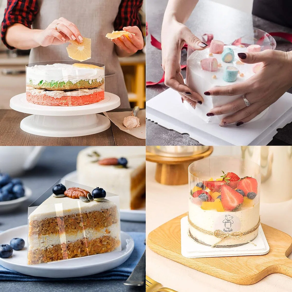 Torta Collare 20cm,Rotolo Acetato Trasparente,Colletto per Torta Mousse,Rotolo Nastro Acetato per Dolci Trasparente,für Torte Schokolade Mousse Kuchen Dessertringe (2 Roll（8cmx 5m+12cmx 5m))