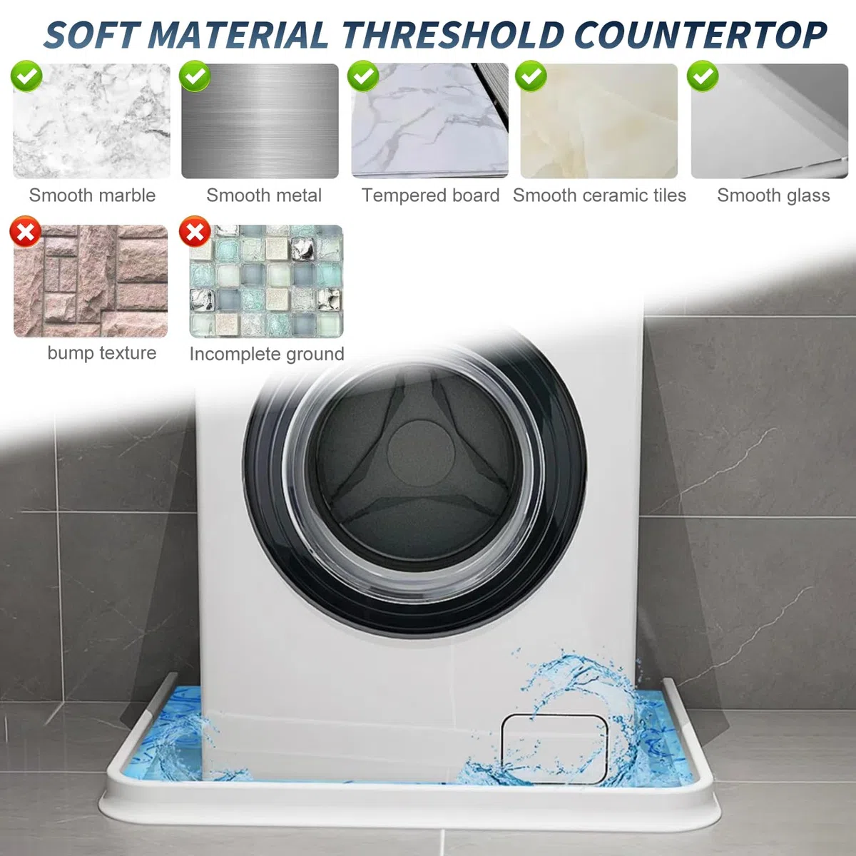 Barriera Doccia Ferma Acqua Autoadesivo 2M TPE Fermacapillare per Doccia Pavimento, Altezza 3 cm Barriera Acqua Doccia Antispruzzo per Cucina Bagno,Tagliabile Bianco