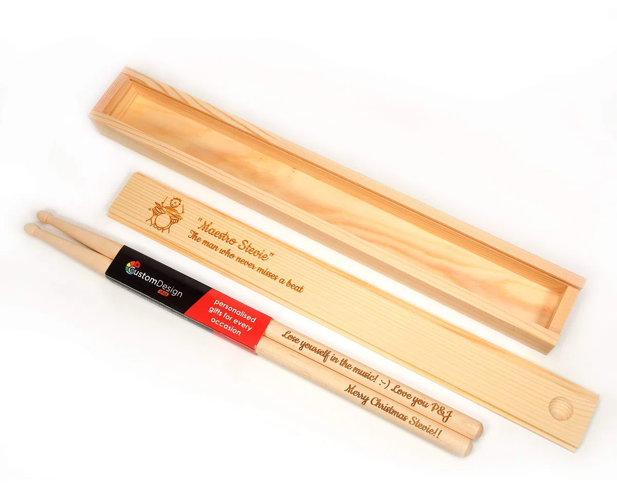 Bacchette per batteria personalizzate + Scatola regalo semplice - misura 5A | Incisione laser