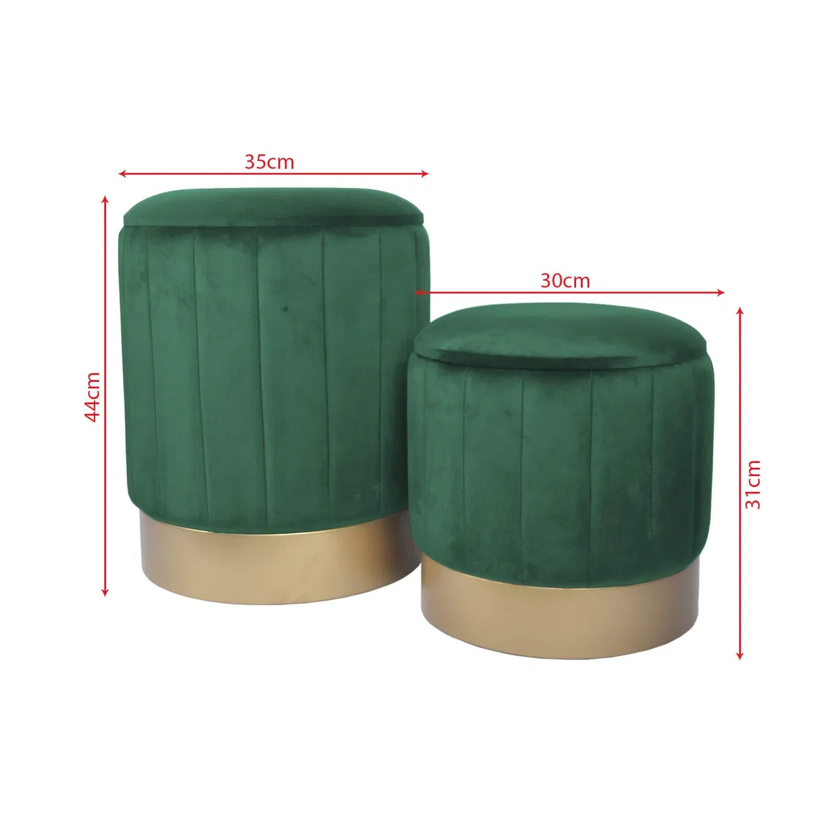 Rebecca Mobili Set 2 Pouf Velluto, Pouf Poggiapiedi, Verde, Ferro MDF, Con Contenitore, Per Salotto Camera - Misure HxLxP: 44 x 35 x 35 cm - Art. RE6834