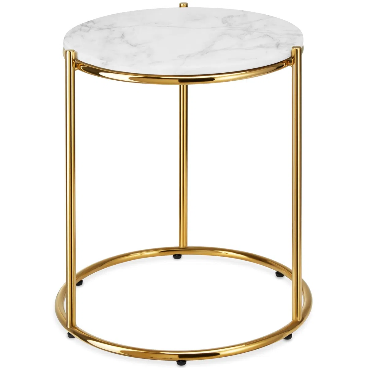 tectake® tavolino salotto in marmo, base in metallo, tavolino da caffè, tavolo basso rotondo, tavolino basso in marmo moderno per salotto, soggiorno,metallo, design, tavolo da balcone - Bianco/Oro