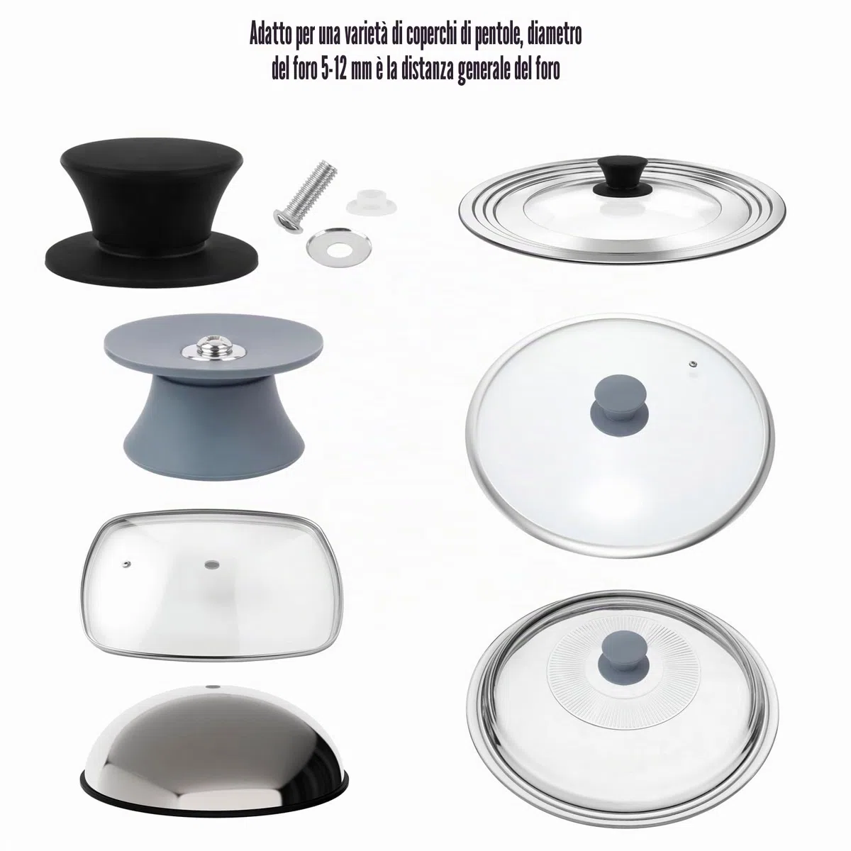 4 manopole per coperchio della pentola, pomelli di ricambio, coperchio in silicone, pomello di ricambio per coperchio in vetro con foro, per stoviglie da cucina