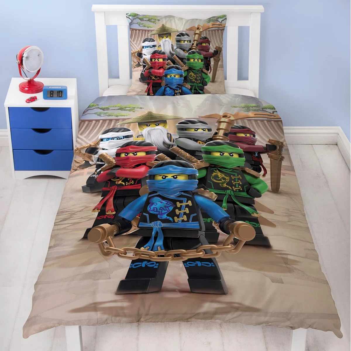 Biancheria da letto 135 x 200 cm, Lego Ninjago Lloyd, Sora, Arin e Drago Riyu, 100% cotone, chiusura lampo, 1 federa 80 x 80 + copripiumino 135 x 200, set di biancheria da letto per bambini, motivo: