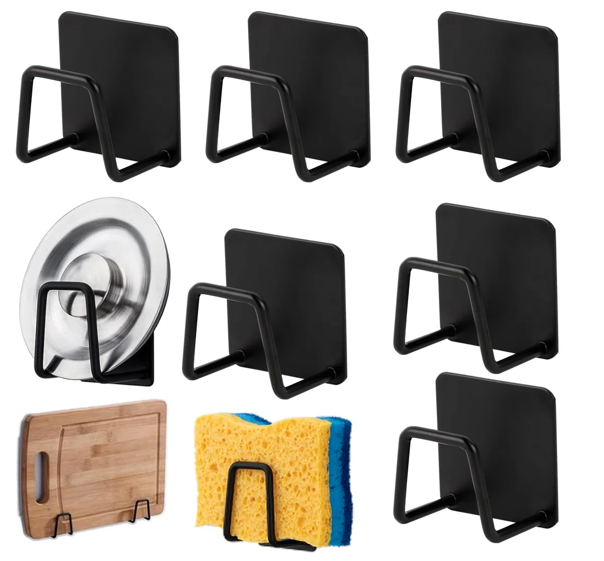 Guidre 6 Pezzi Portaspugna Porta spugnetta in Acciaio Inossidabile 304, Autoadesivo-Pratico Accessorio per lavello-Gancio Adesivo,Organizer,organizzazione in Cucina e Bagno (Nero)