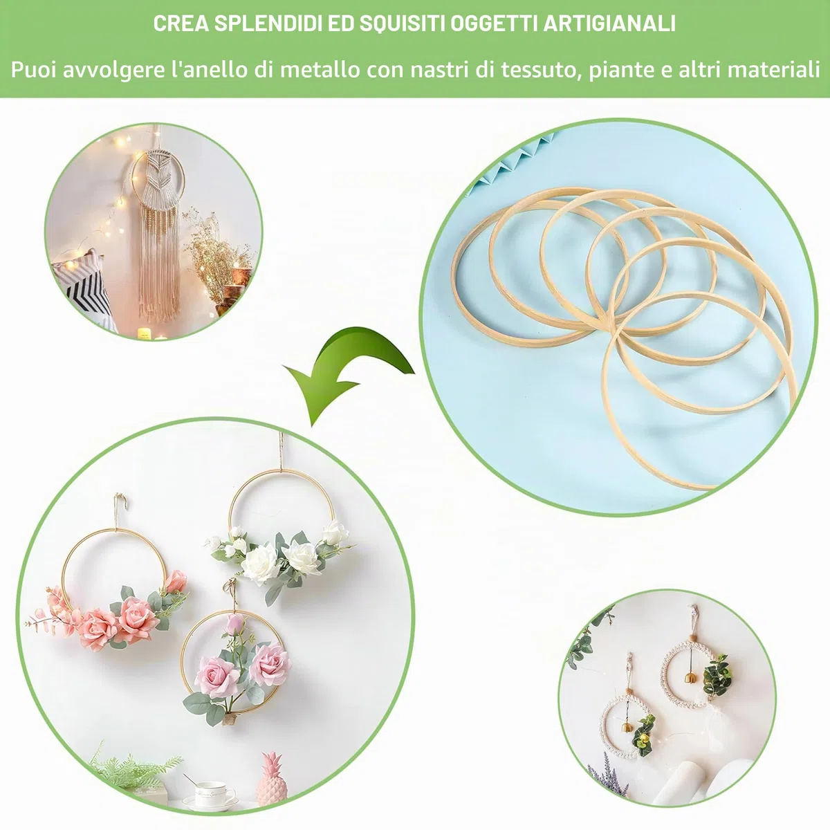 SRTSTR 12 Pezzi Cerchi per Acchiappasogni 15 cm Anelli in Legno di Bambù Cerchi Legno per Macramè Ghirlande Floreali Decorazioni Fai da Te e Artigianato
