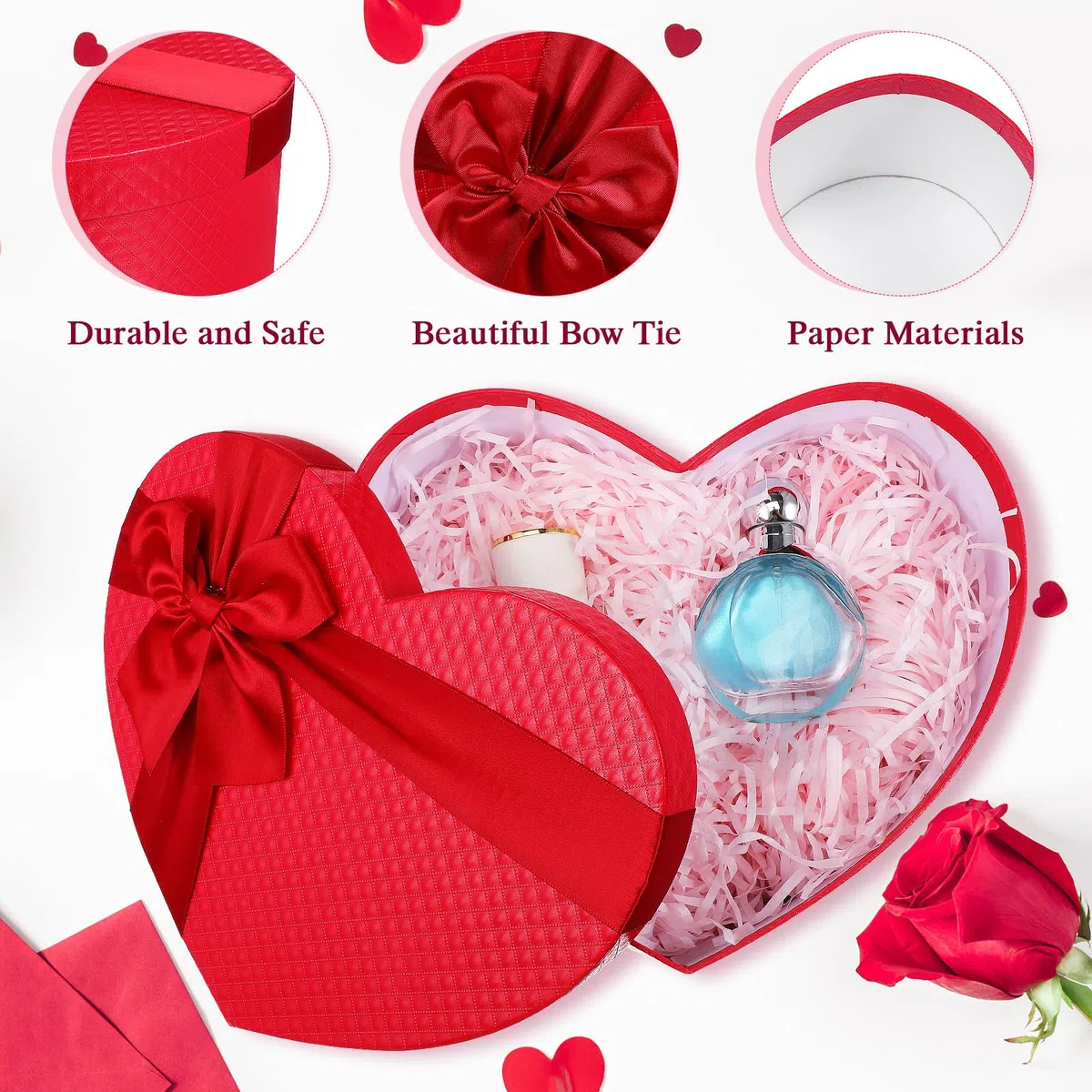 GANAZONO Scatola a Forma di Cuore per Matrimonio Rossa in Cartone Resistente Coperchio, Confezione per Bomboniere e Decorazioni per Damigelle, Dimensioni 230X175X90 MM