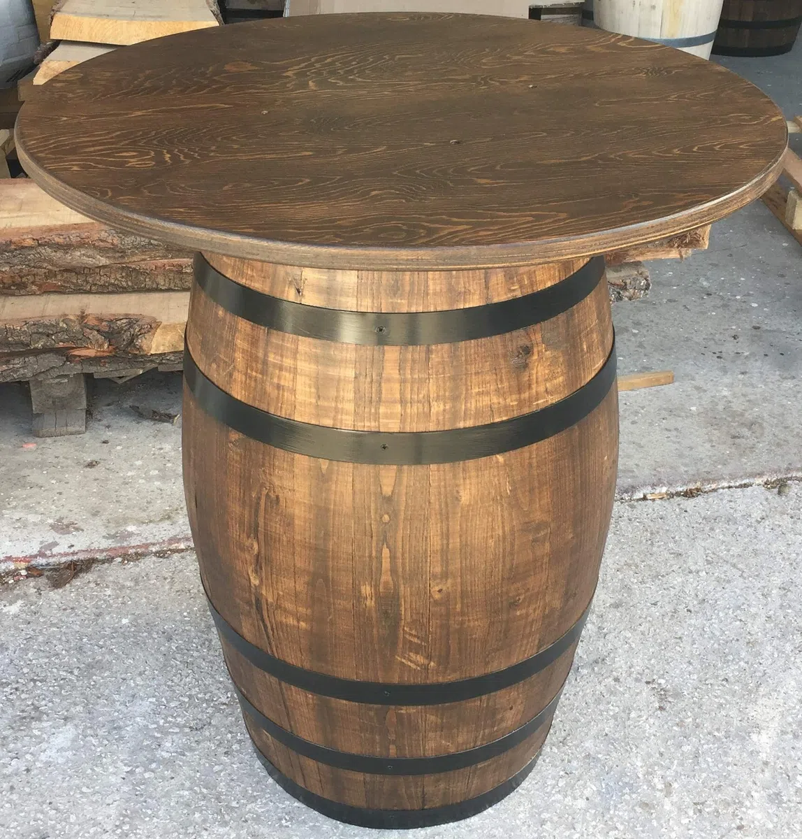 Botte Tavolo per Pub Bar Taverne Enoteche, Colore Noce etnico, 85 cm Altezza, Ripiano 80 cm Diametro