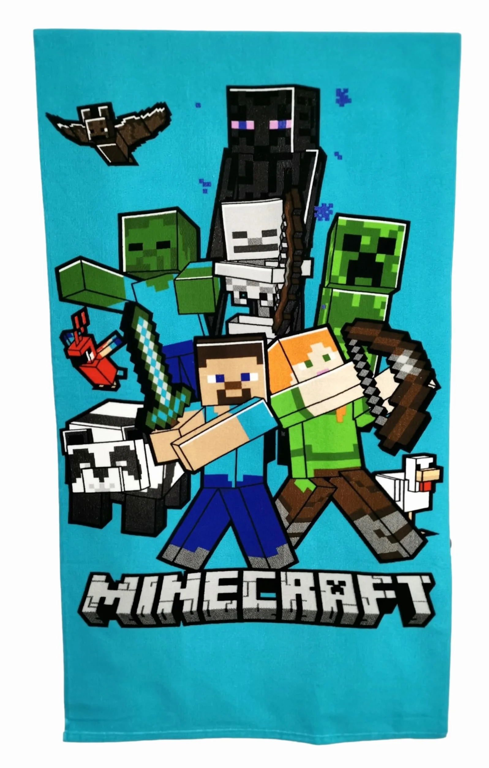 Theonoi Asciugamano da bagno per bambini, 70 x 140 cm, in poliestere (Minecraft Steve Alex)