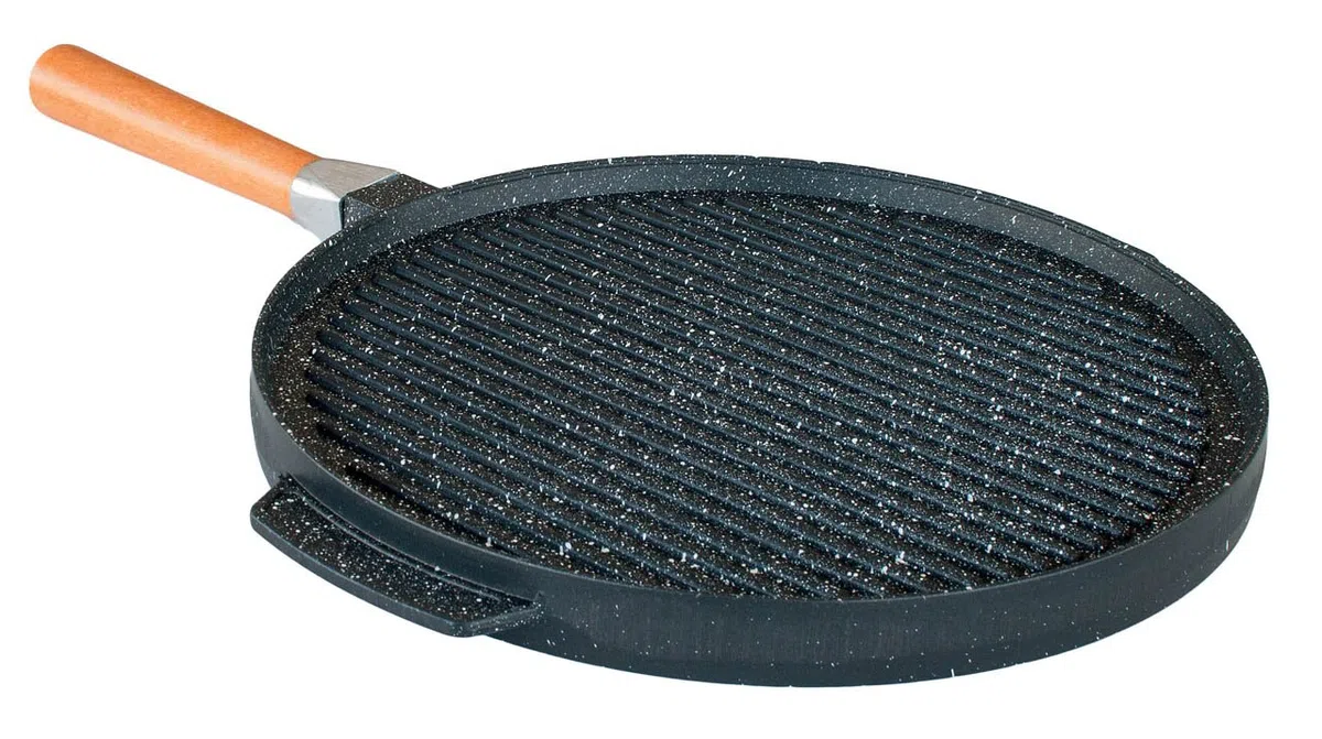 PEDRAS - Padella Doppia Piastra Pietra Lavica Ceramicata per Grill e Crepes - Made in Italy (32 Centimetri)