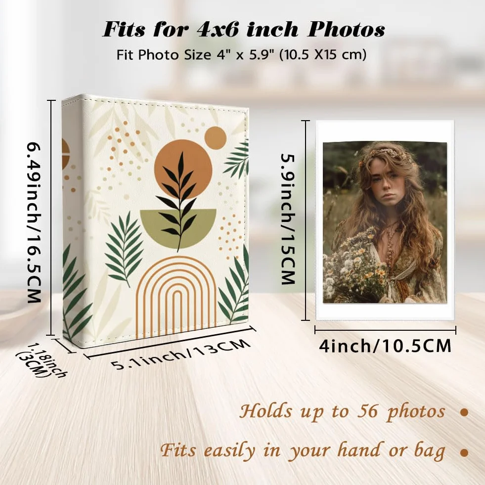 UNICRAFTALE Album fotografico, 28 pagine, piccolo, con foglie in stile bohémien, personalizzabili, in pelle PU, 170 x 140 mm, per famiglia, laurea, matrimonio, viaggio, regalo