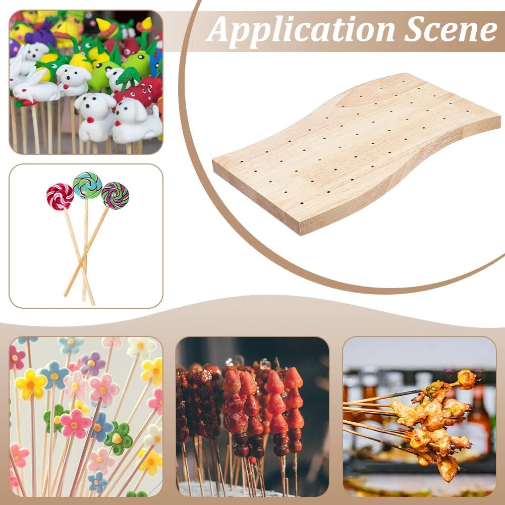 BENECREAT Porta Spiedini in Legno per Alimenti, Espositore per Spiedini A Forma di Onda da 30x16.7 cm A 45 Fori per Feste di Compleanno, Barbecue, Matrimoni O Vacanze, 18 mm di Spessore
