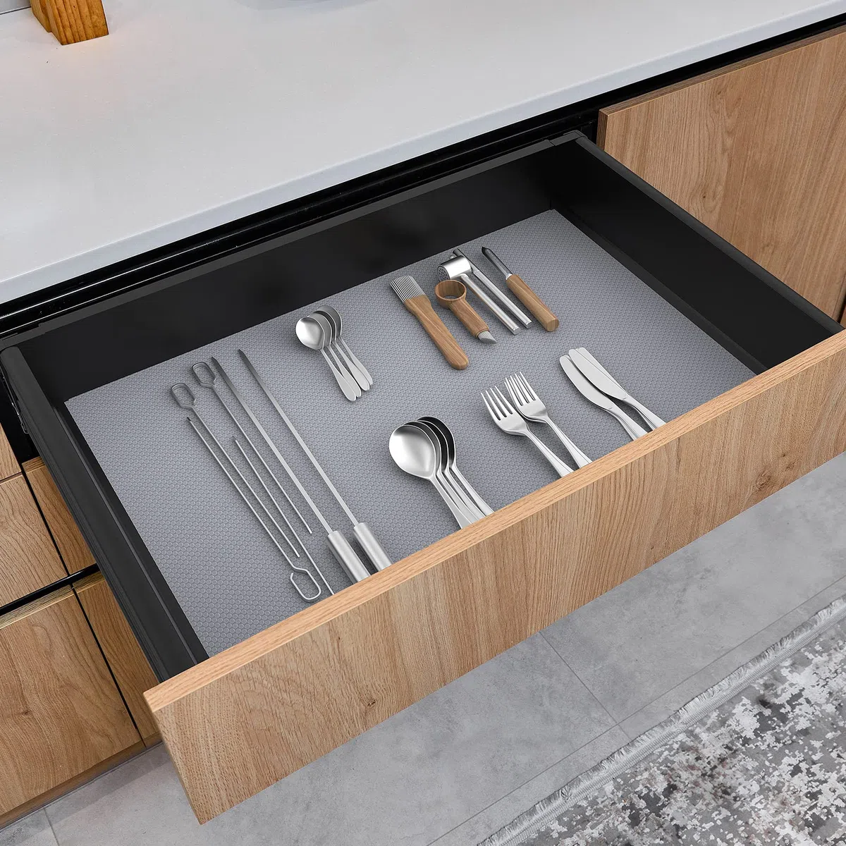 Fodere per scaffali per armadi da cucina Fodere per frigorifero Fodera impermeabili e resistenti all'olio Tappetini per cassetti Materiale EVA Fodera per frigorifero non adesivo Trasparente 44x200cm
