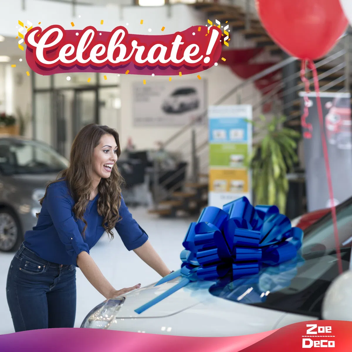 Zoe Deco - Fiocco per Auto Grande - Blu, 41 cm / 16 Pollici - Fiocco Gigante per Auto per Compleanno, Natale, ricevimento di Nozze, Festa a Sorpresa - Confezione Regalo Grande