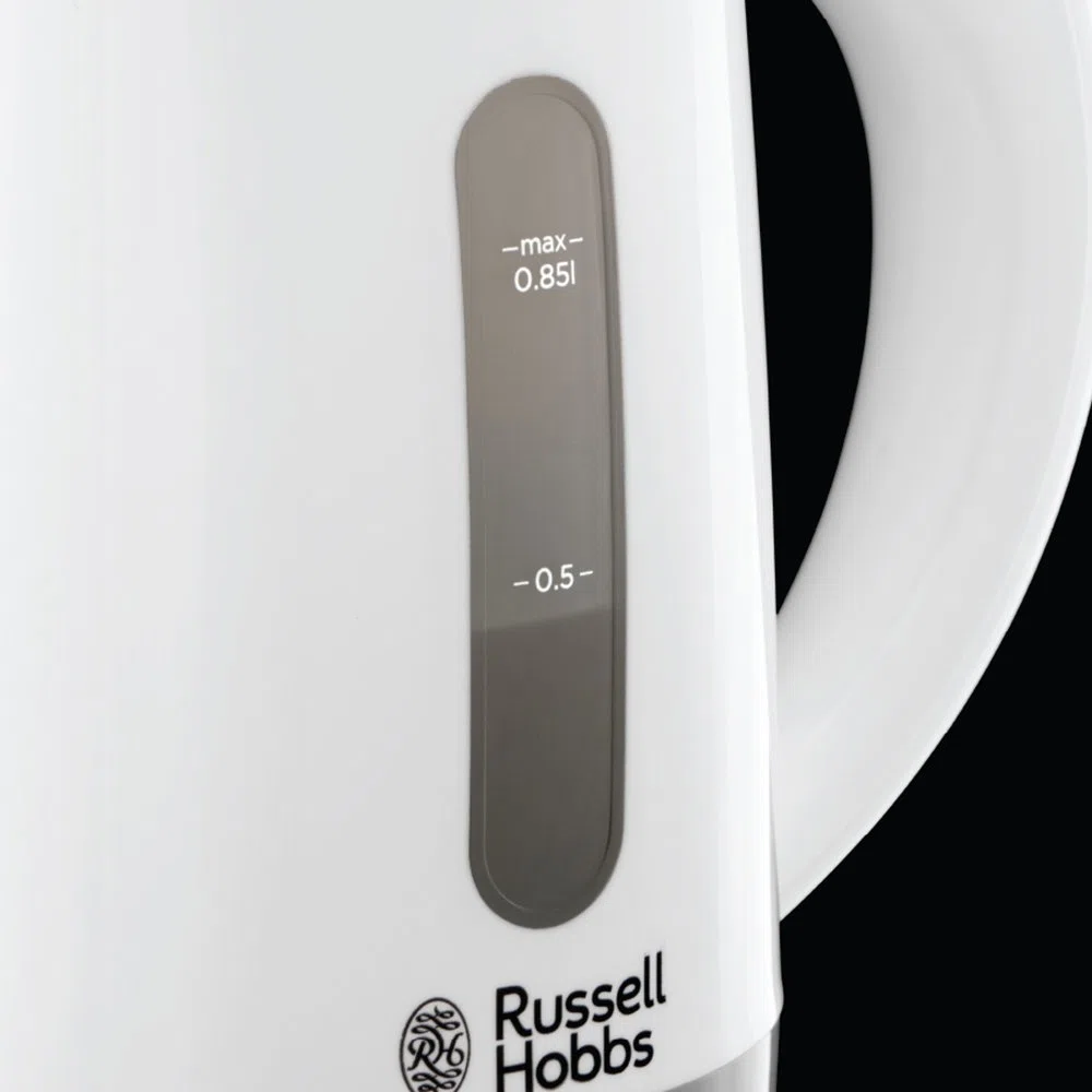 Russell Hobbs Bollitore acqua Elettrico da Viaggio, 0.85 L, 1000 W, 2 Tazze + 2 cucchiaini inclusi, tensione regolabile per uso in tutto il mondo, Filtro removibile, Plastica, Bianco, Travel 23840-70