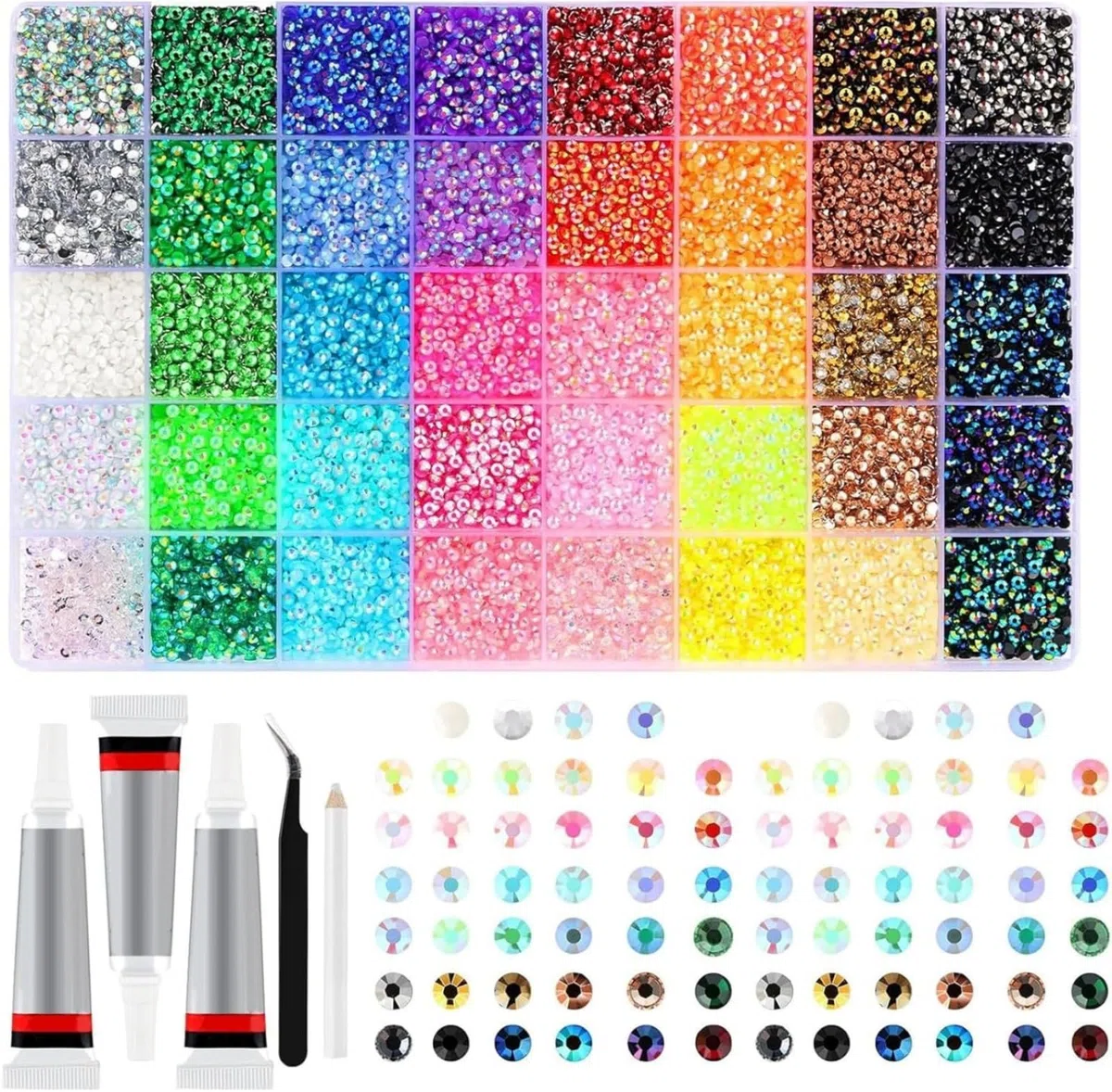 32000Pcs Resina Strass Bedazzling Kit con 3x10ml Colla 0.3cm 40 Colori Artigianato
