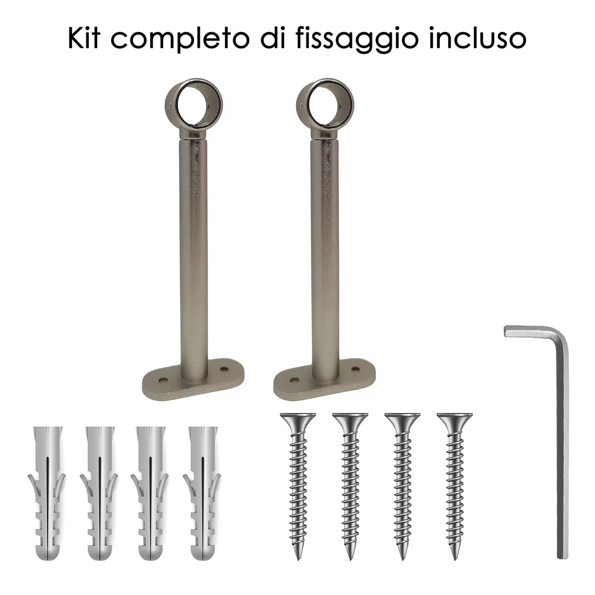 GIRASOLE HOME Staffa Regolabile Lunga 165mm per Asta 2 Pezzi in Alluminio Resistente per Bastoni dal Diametro di 18-20 mm (Nichel Satinato)