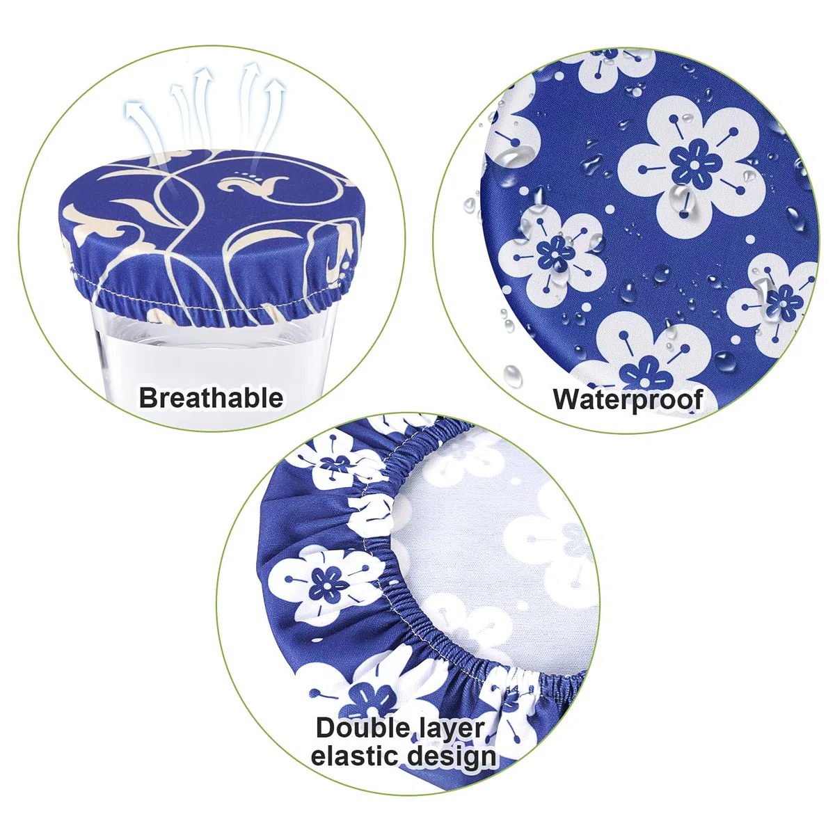 PHOGARY 5 Coperture per Alimenti, Riutilizzabili, in Tessuto, con Elastico, Coperchio Estensibile, in Tessuto Impermeabile, per Ciotola in Vetro Alato, Fiore Blu
