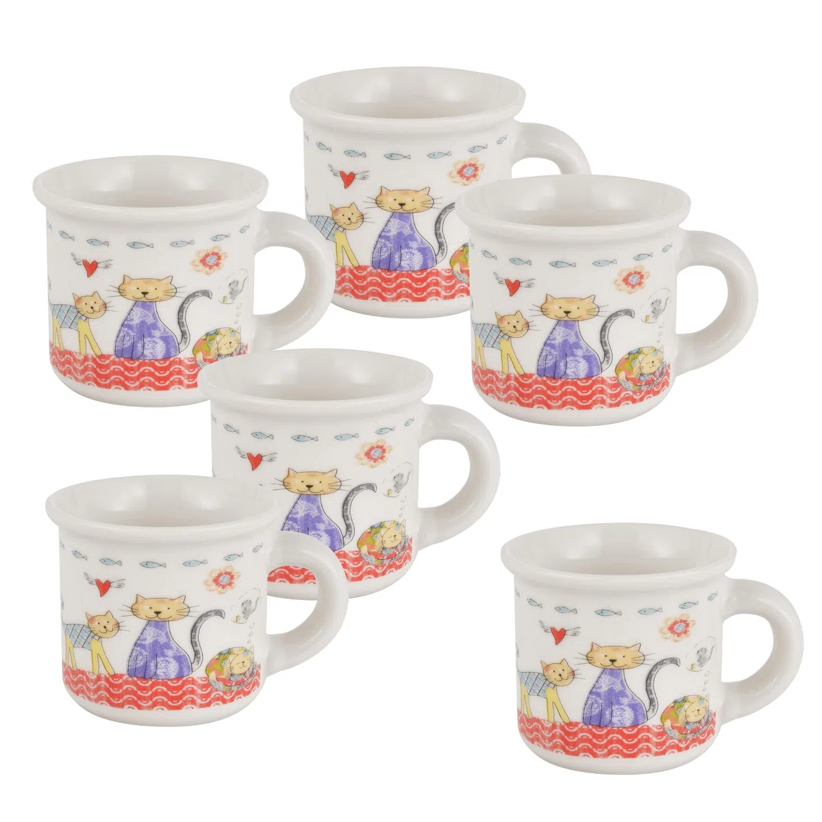 Baroni Home Tazzine in Ceramica da Caffè, Set 6 Bicchierini con Manico da Caffè 8X6X6 cm Gatti