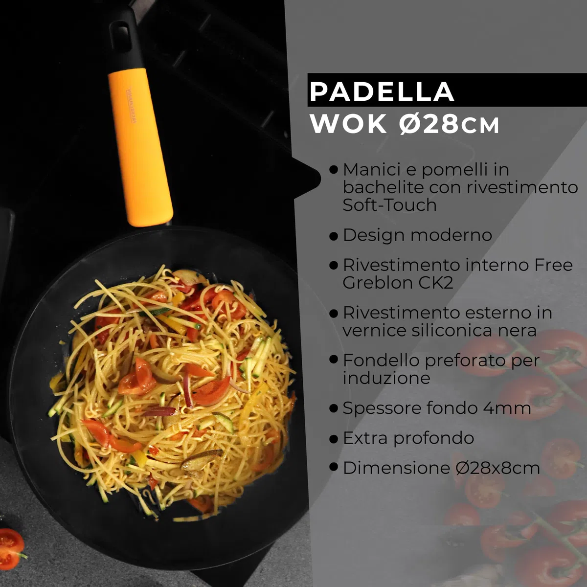 Fackelmann Wok Padella in alluminio forgiato Ø28x8 cm, padella con rivestimento antiaderente, per tutti i piano cottura, induzione, senza PFAS, Linea Soft Collection