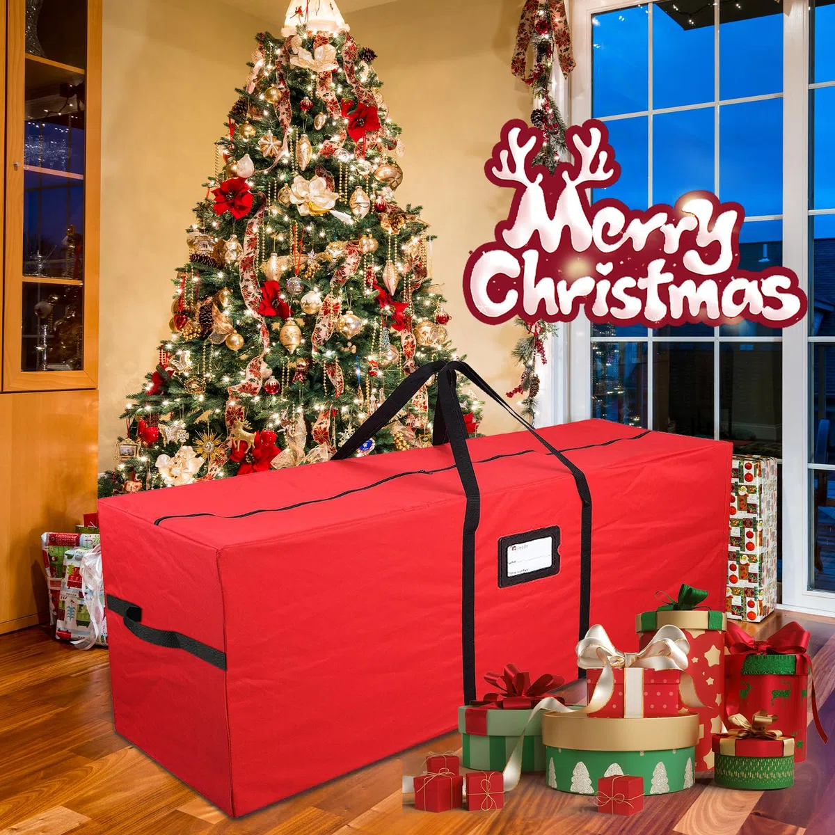 Borsa per Cuscini da Giardino, Custodia per Albero di Natale, Tessuto Oxford 600D Borsa Portaoggetti Natalizia con Manico e Cerniera,Impermeabile,Borsa per Albero di Natale,165x38x76cm, Rosso