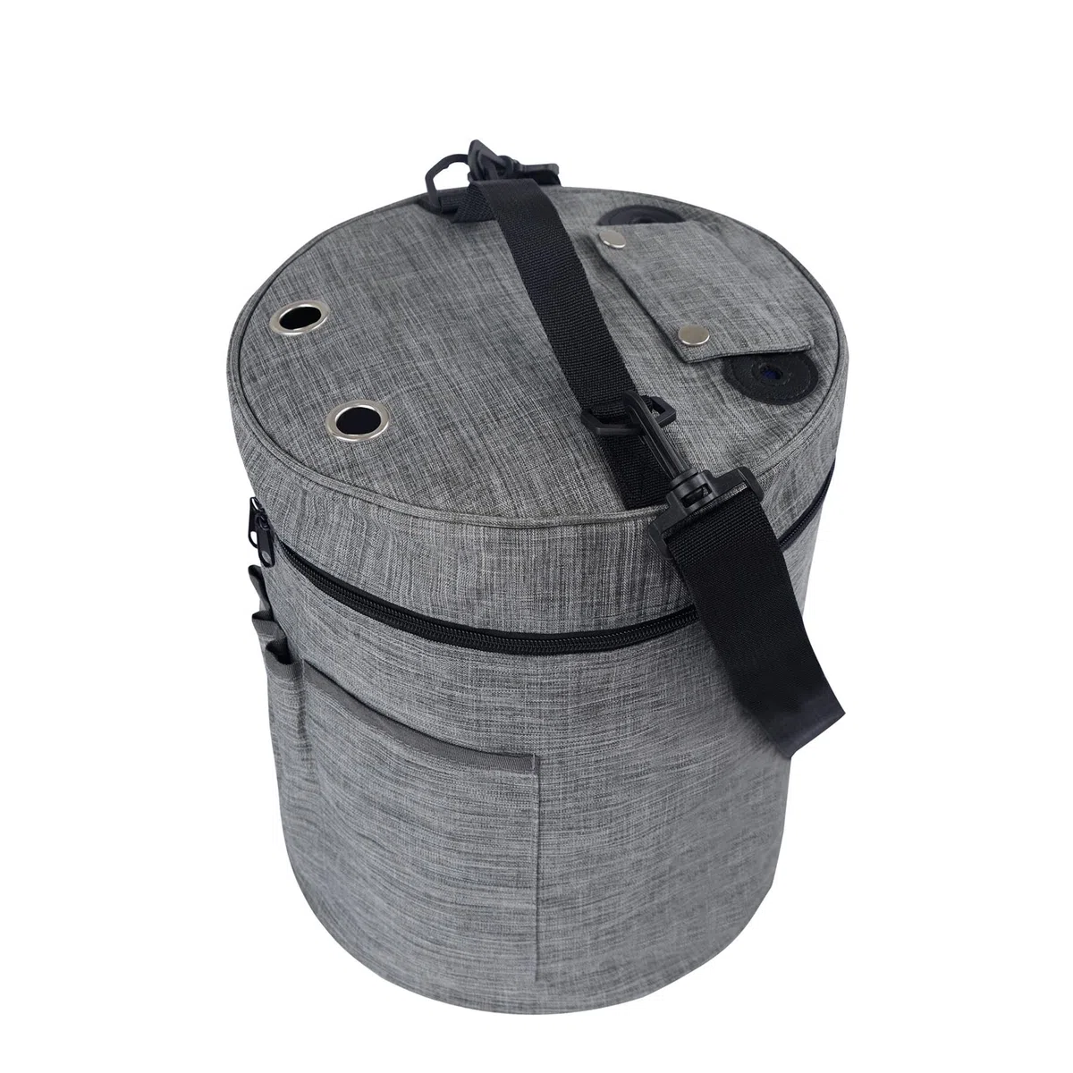 igadgitz Home U7267 Knitting Bag, Borsa per Uncinetto Poliestere, Borsa Maglieria Rotonda in Poliestere con Tracolla - Grigio