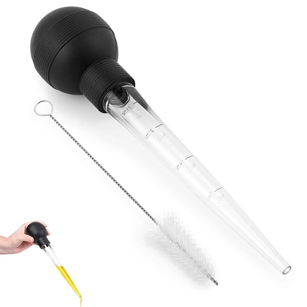 2 pezzi Baster di tacchino, Baster per tacchino, grande, per cucinare, contagocce di olio di tacchino con spazzola, iniettore di tacchino lungo per ungere e marinare tacchino manzo maiale pesce (nero)