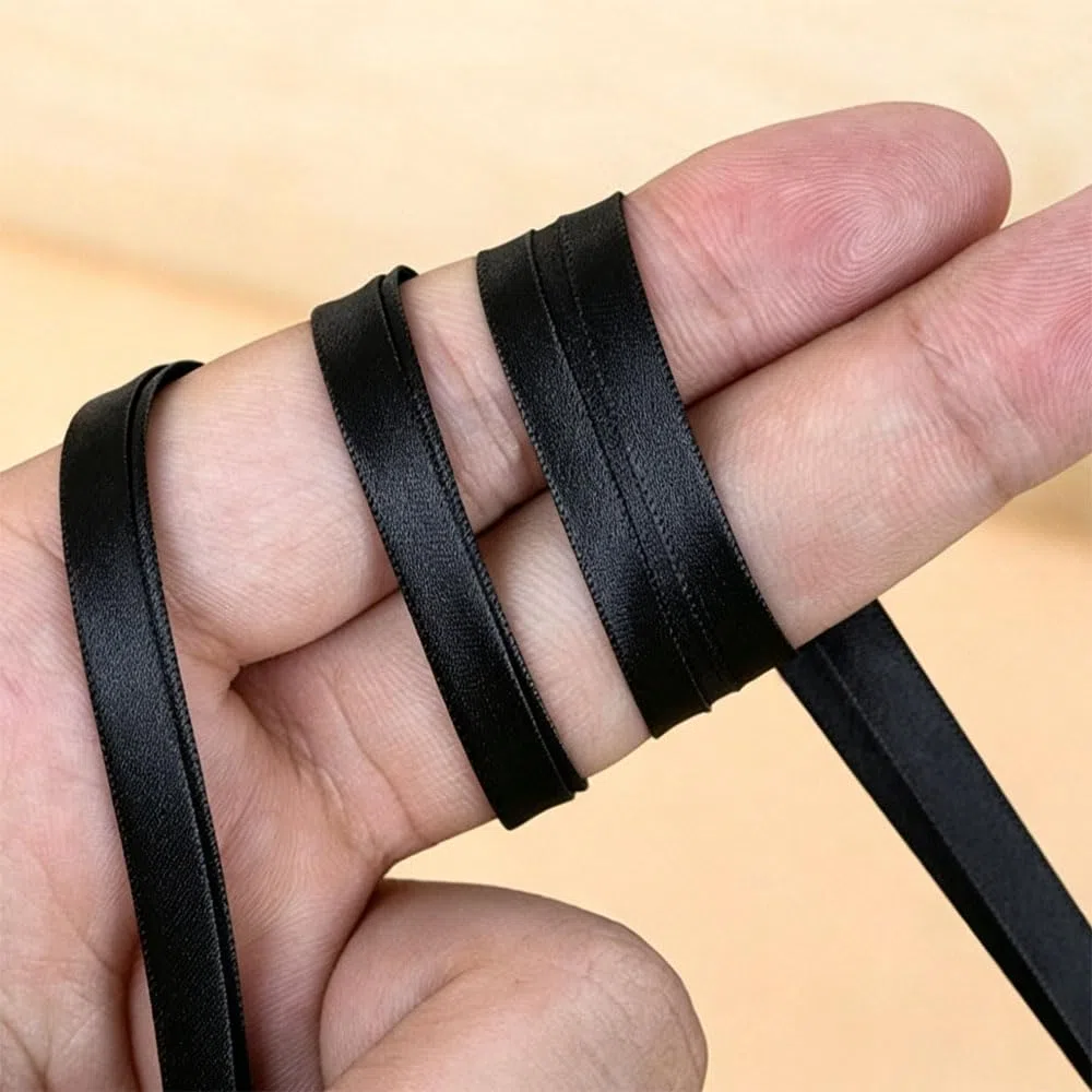 Cordoncino in raso, 0,6 cm x 5 m, per cucito, abbigliamento, bordatura nera