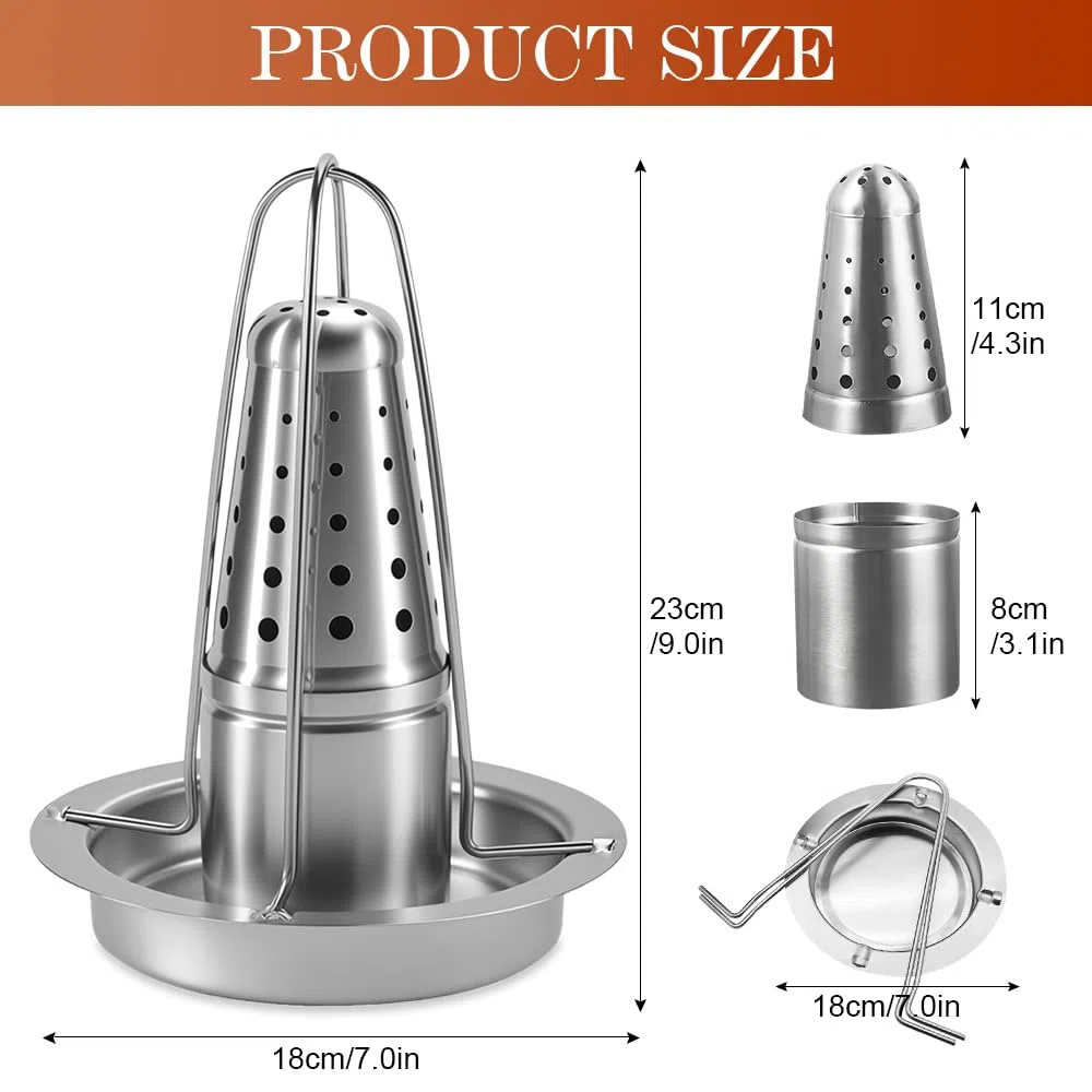 Supporto Pollo Bbq In Acciaio Inox,Griglia per Pollo Barbecue con Vassoio,Teglia per Pollos Girarrosto,Supporto per Cucinare,Porta Arrosto Antiaderente,Roaster Rack Verticale per Forno, Grilling