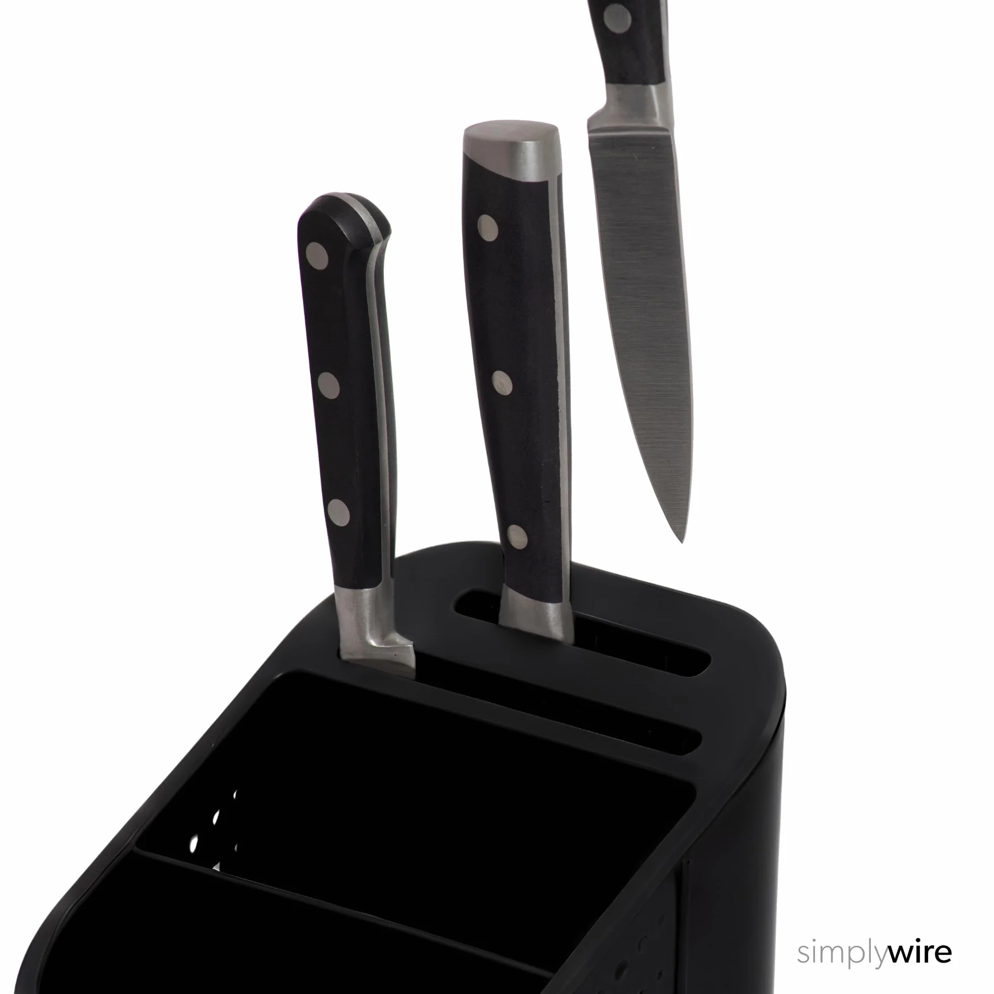 simplywire - Portaoggetti per Lavello - Organizer per Utensili da Cucina con Portacoltelli - Portaposate - Vassoio Raccogligocce Rimovibile - Antiscivolo - Nero
