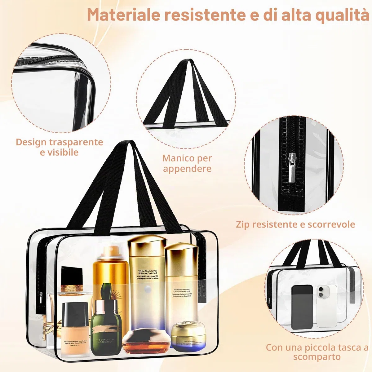 3 Borse di stoccaggio trasparenti in PVC con scomparti e maniglie - Ideali per giocattoli, viaggi, casa e ufficio - Grande capacità, resistente e facile da pulire