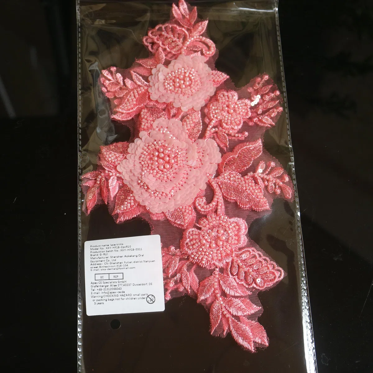 2 pz/paia di toppe ricamate con paillettes e fiori in pizzo per abiti da sposa con strass in pizzo toppe ricamate parches ropa per vestiti (rosa)