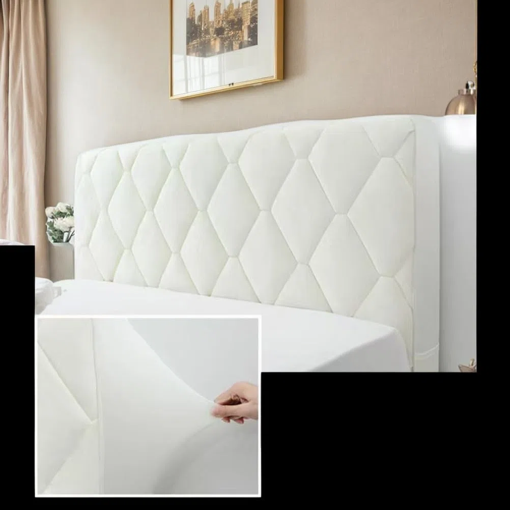 Cuscini Testata Letto Matrimoniale Imbottiti Copri Testiera Elasticizzato In Velluto Protezione Comoda Per Letto Matrimoniale Single King Double,Bianca,180cm